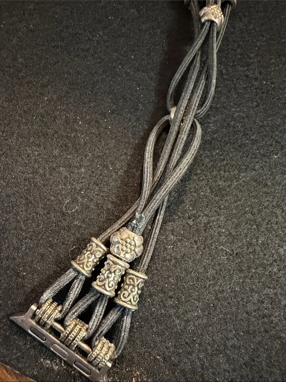 Multi-Strand Black Watch Band Adapter with Silver Bead Accents